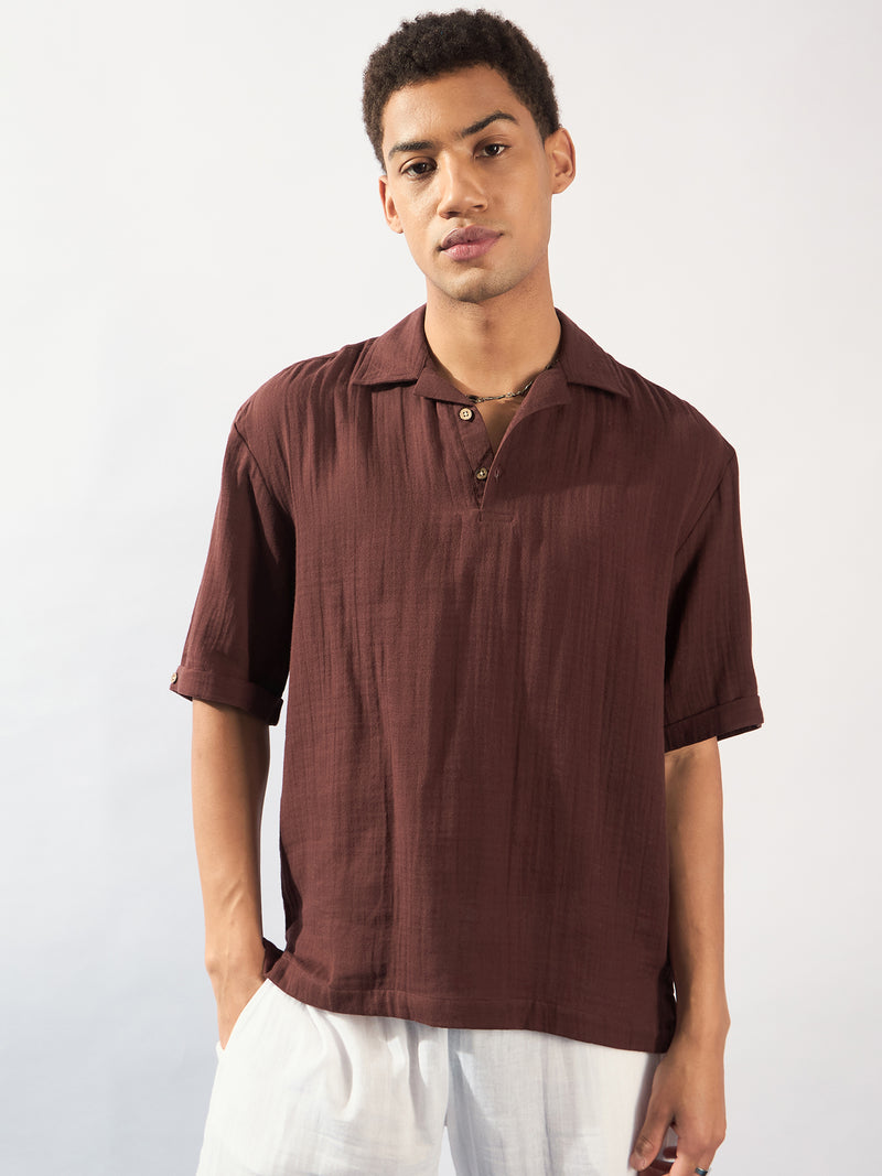 Brown: Muslin Oversized Kurta Shirt