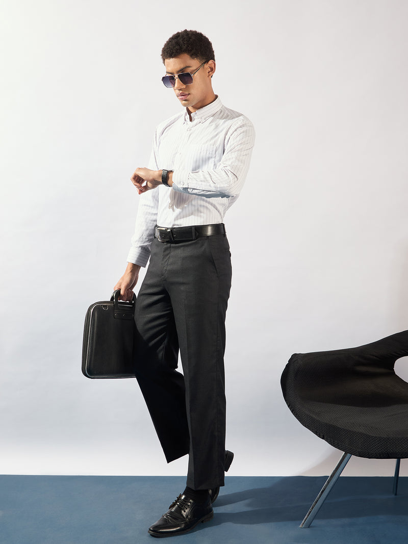 White and Black: Vertical Striped Formal Shirt