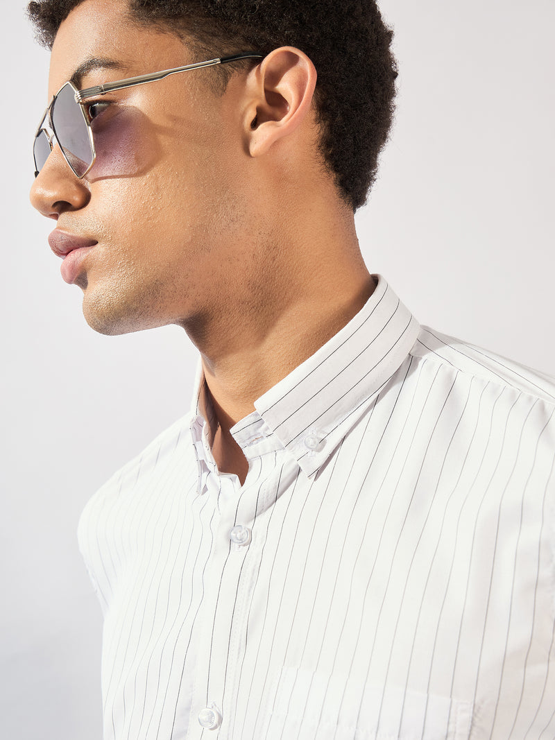 White and Black: Vertical Striped Formal Shirt