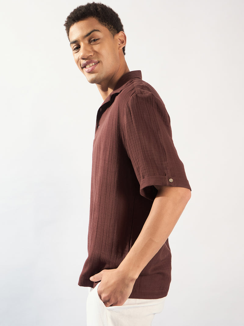 Brown: Muslin Oversized Kurta Shirt
