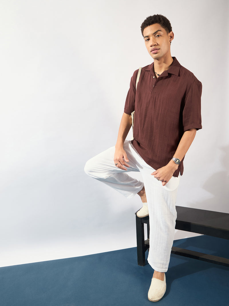 Brown: Muslin Oversized Kurta Shirt