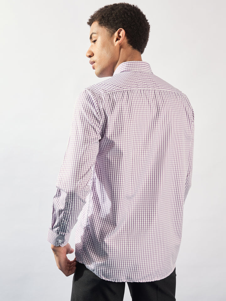 White and Purple: Men's Micro Checked Formal Shirt