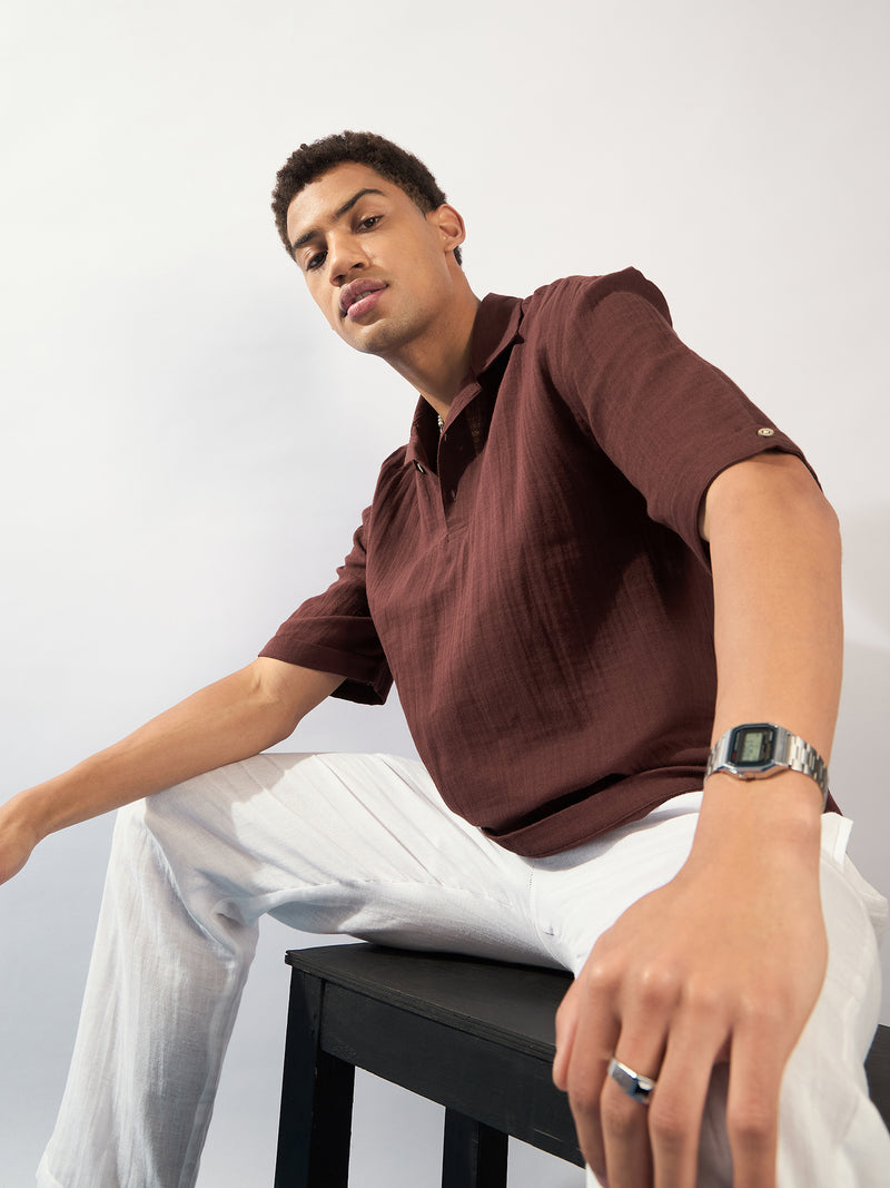 Brown: Muslin Oversized Kurta Shirt
