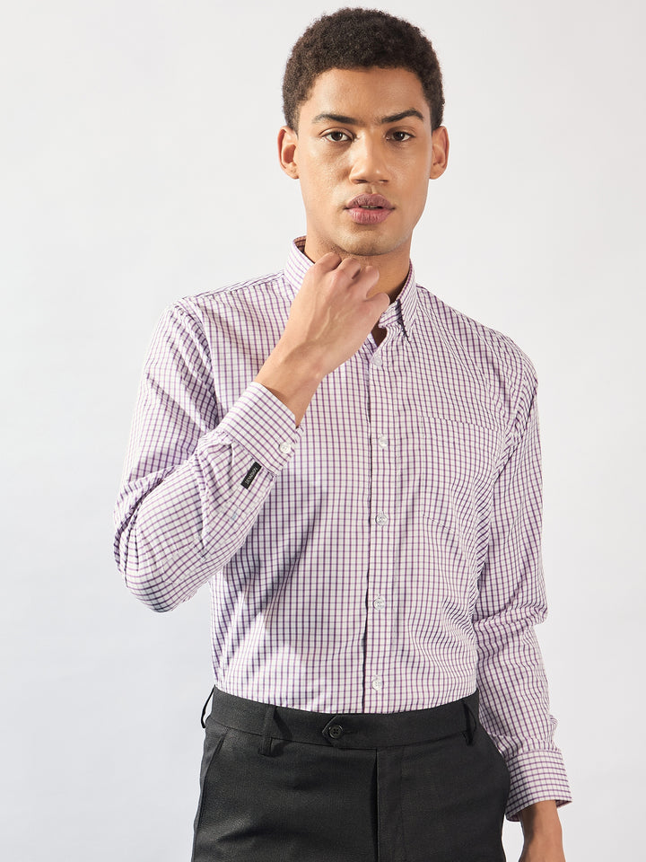 White and Purple: Men's Micro Checked Formal Shirt