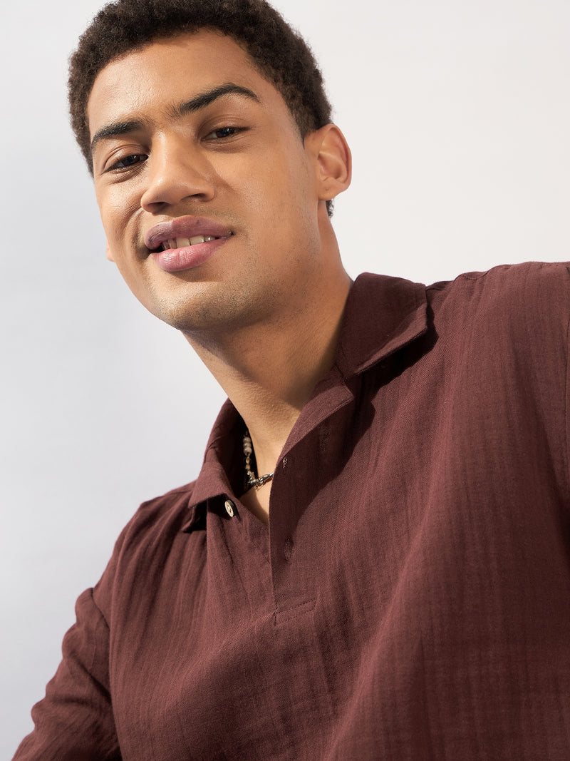 Brown: Muslin Oversized Kurta Shirt