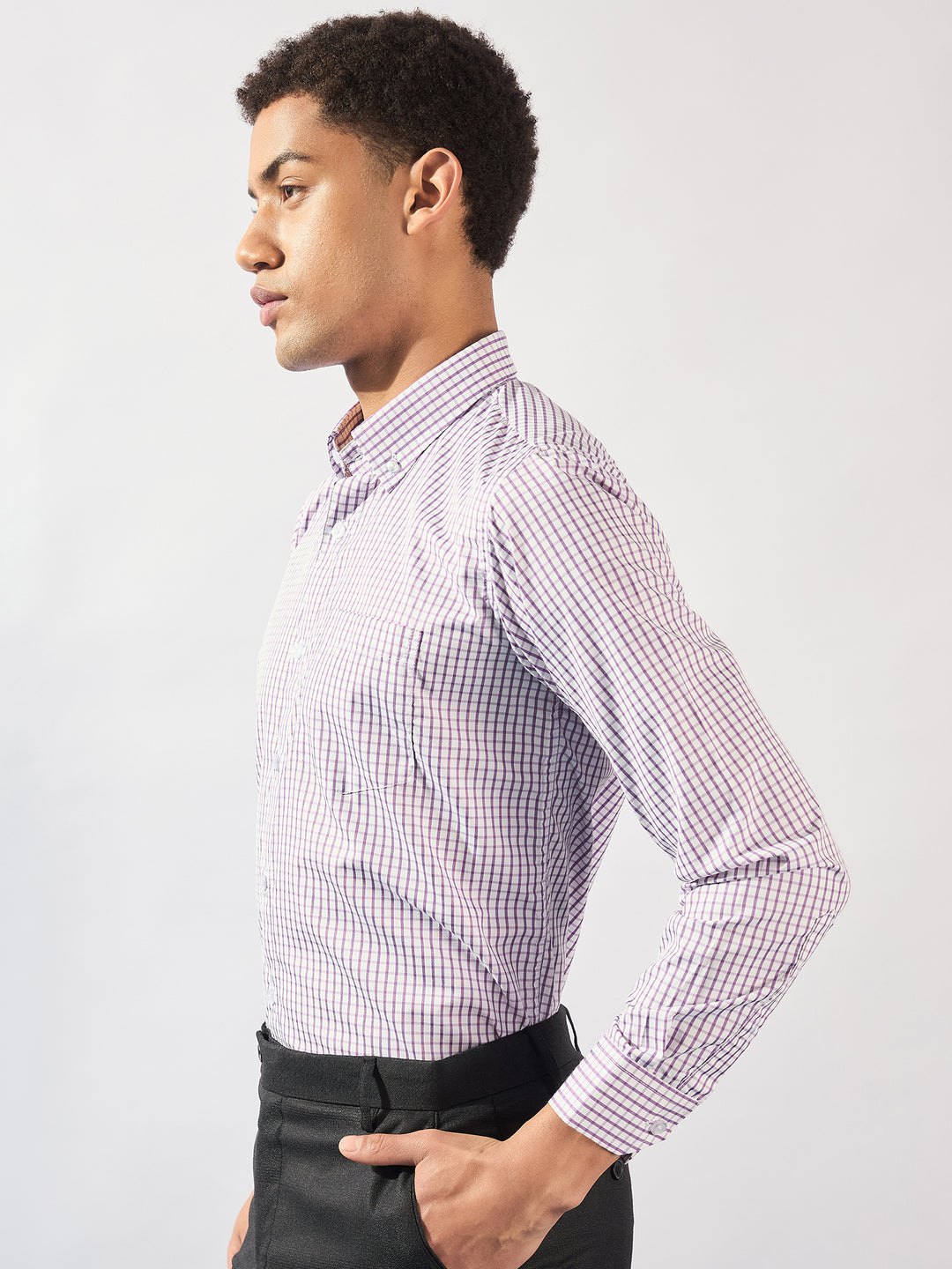 White and Purple: Men's Micro Checked Formal Shirt