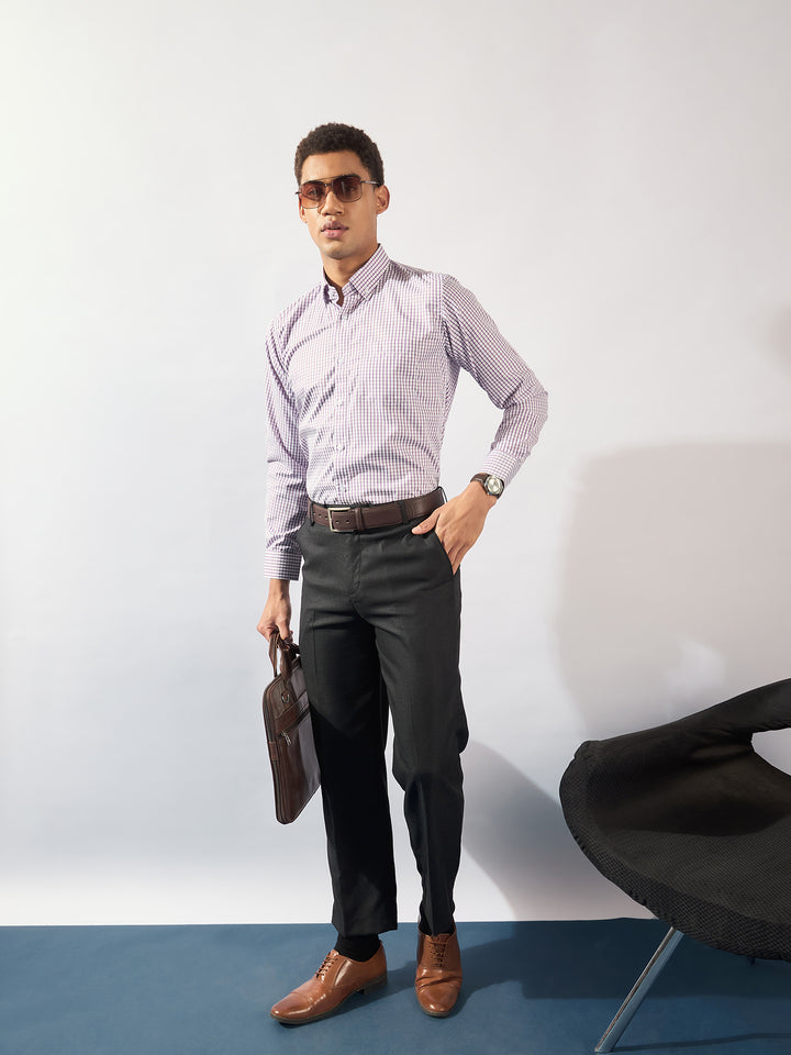 White and Purple: Men's Micro Checked Formal Shirt