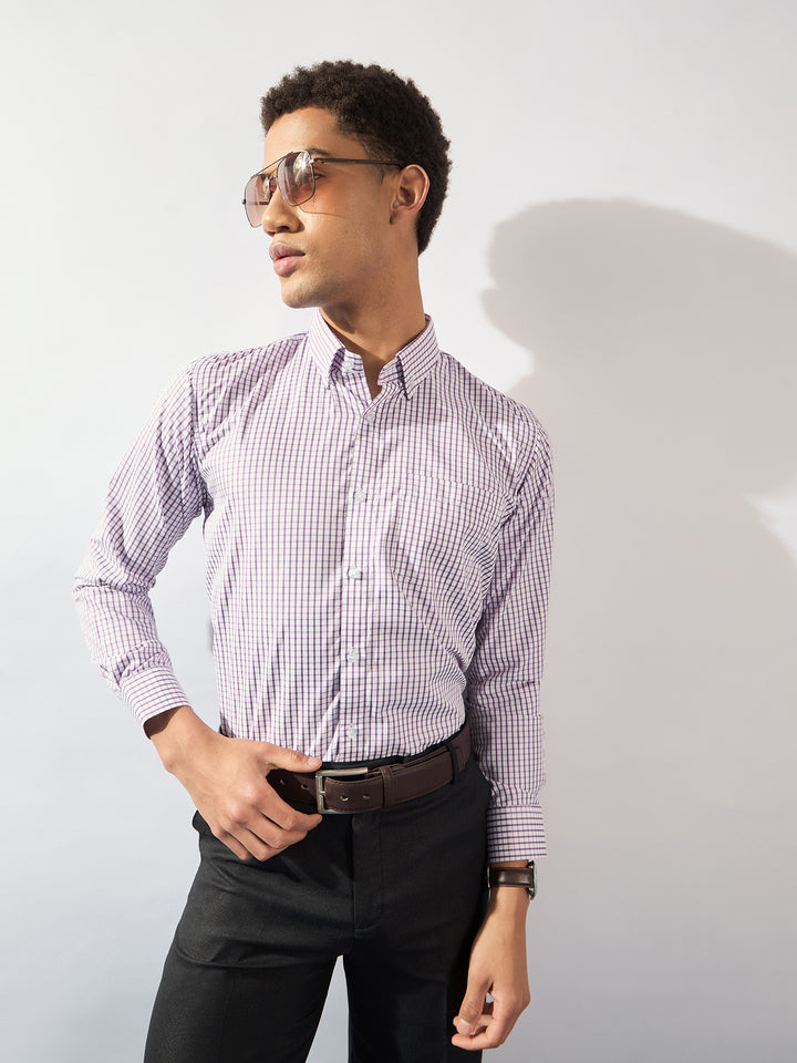 White and Purple: Men's Micro Checked Formal Shirt