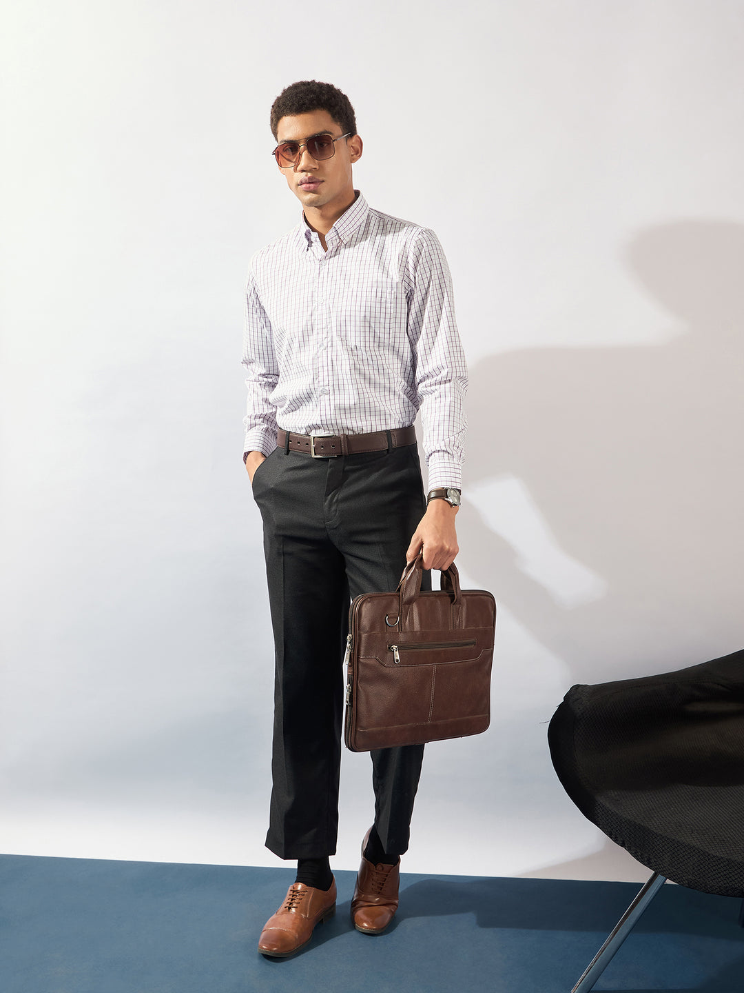 White and Purple: Micro checked Formal shirt
