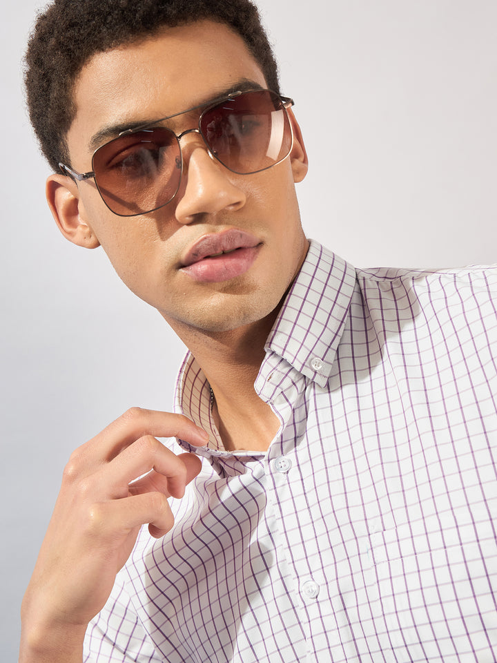 White and Purple: Micro checked Formal shirt