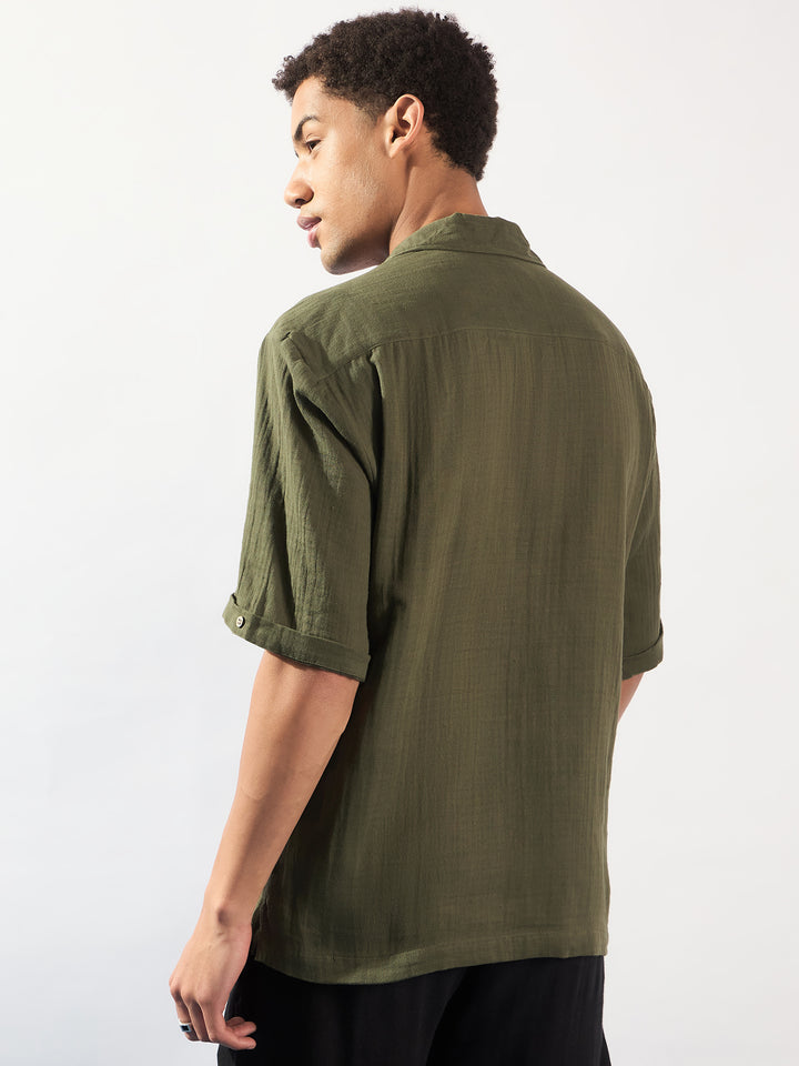 Green: Muslin Oversized Kurta Shirt
