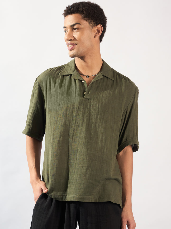 Green: Muslin Oversized Kurta Shirt