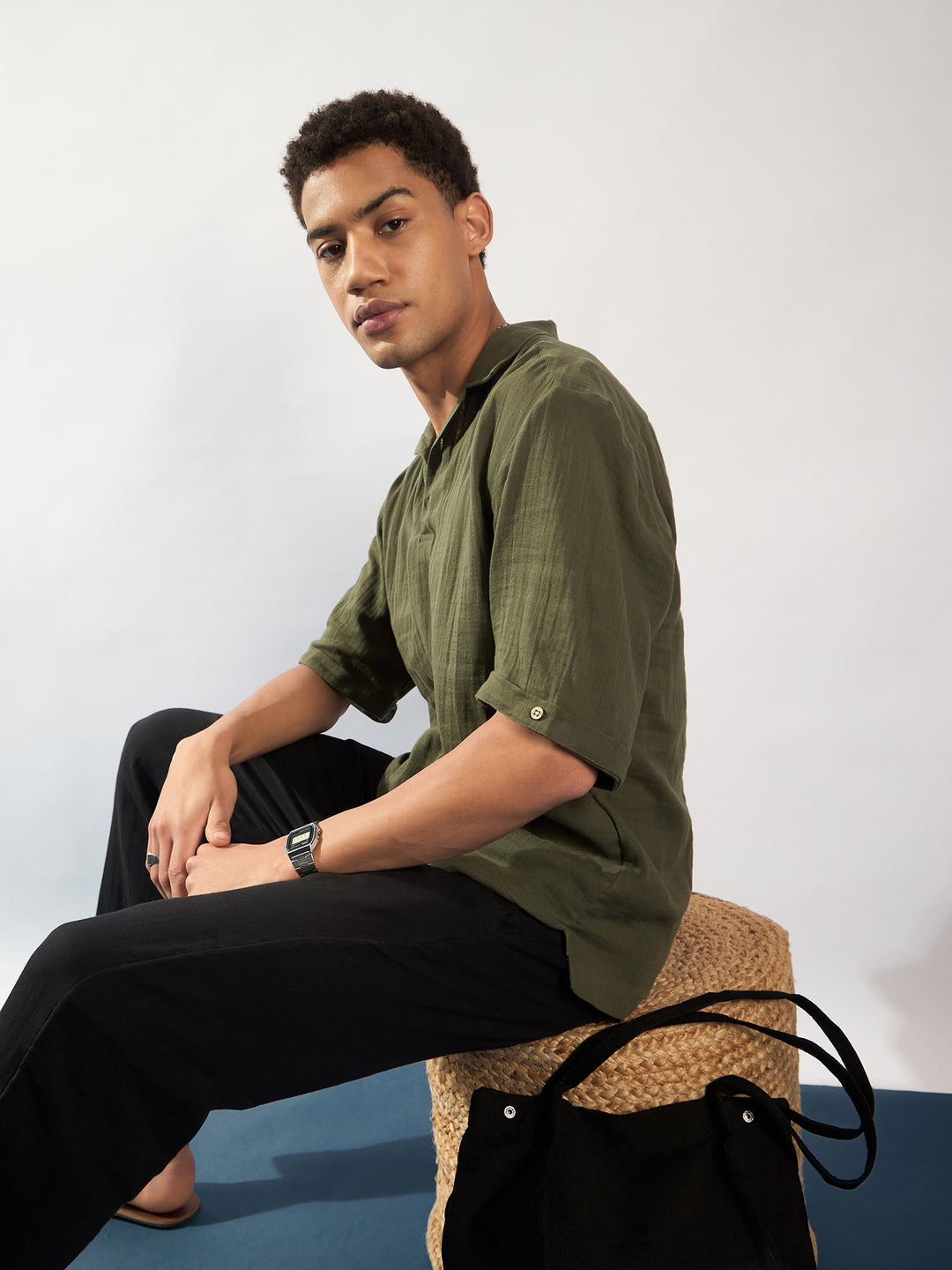 Green: Muslin Oversized Kurta Shirt