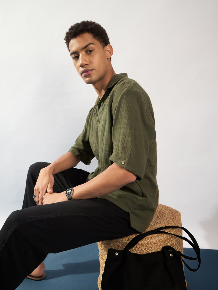 Green: Muslin Oversized Kurta Shirt