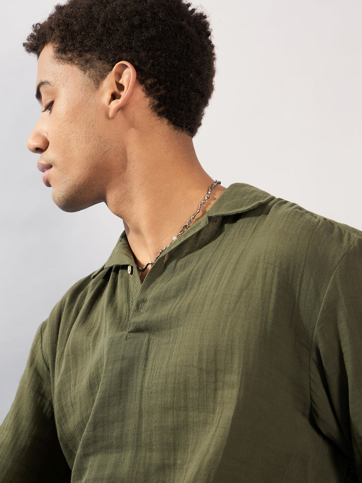 Green: Muslin Oversized Kurta Shirt