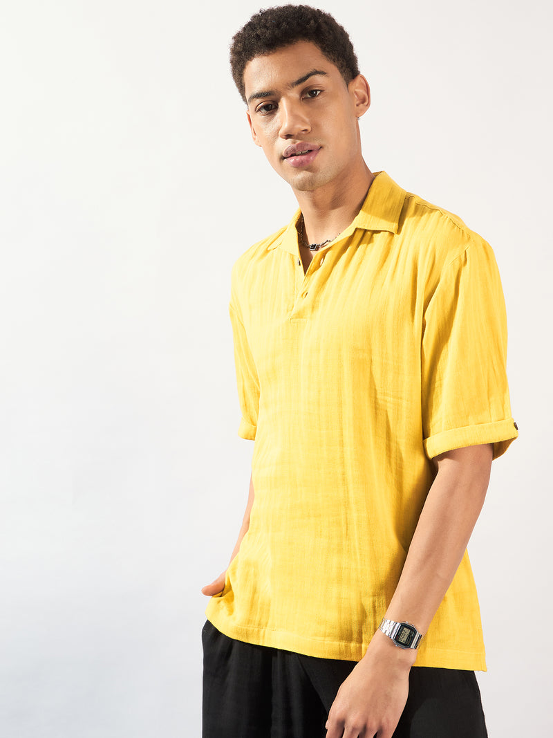 Yellow: Half Sleeves Muslin Oversized Kurta Shirt