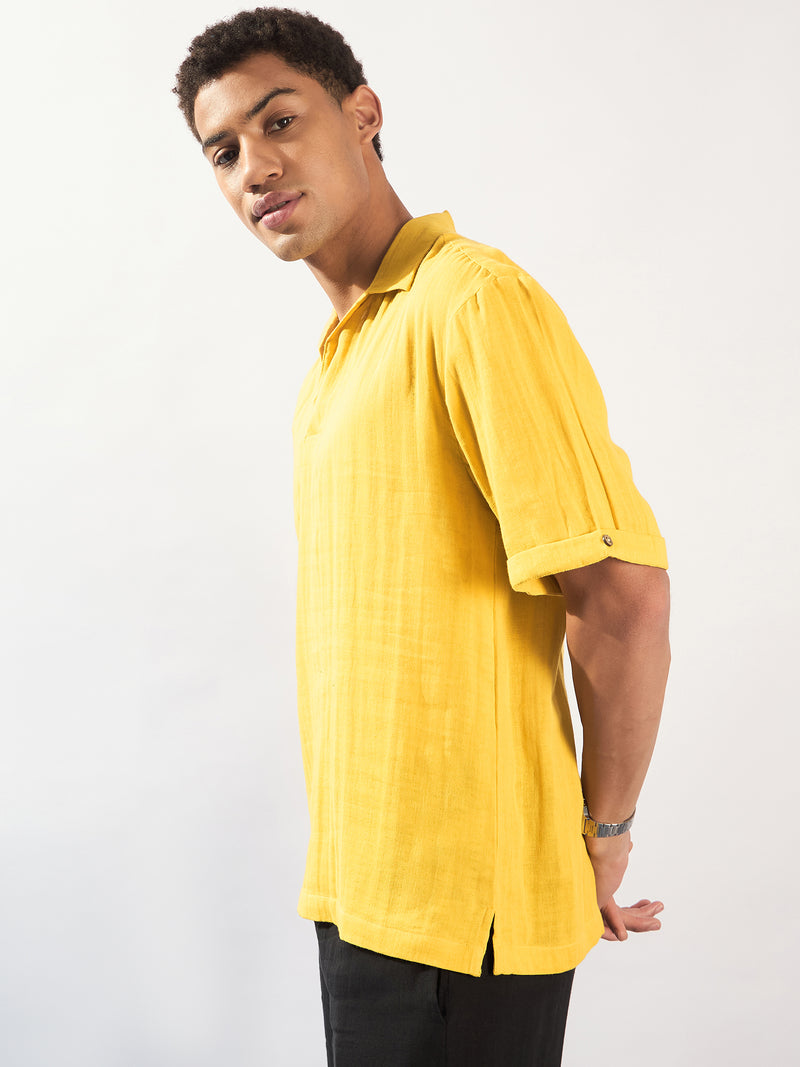 Yellow: Half Sleeves Muslin Oversized Kurta Shirt