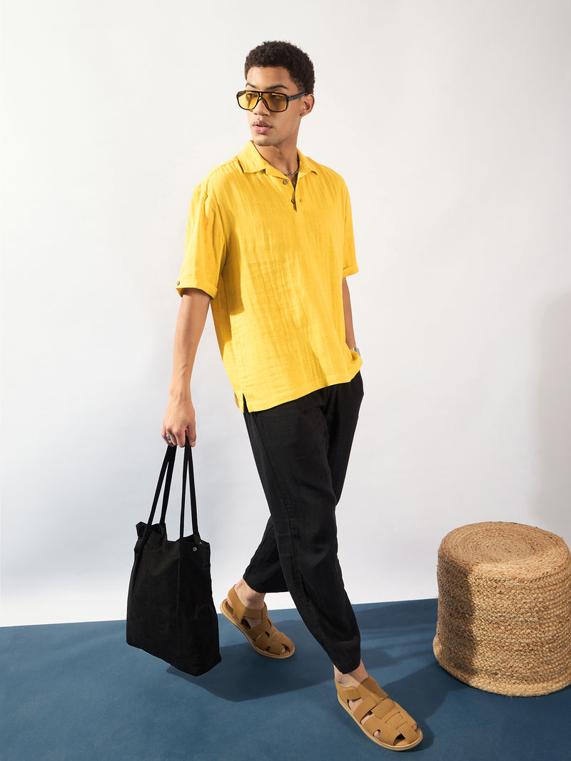 Yellow: Half Sleeves Muslin Oversized Kurta Shirt
