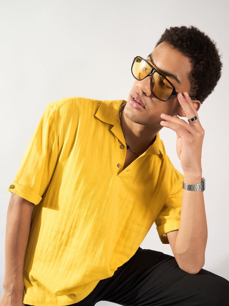 Yellow: Half Sleeves Muslin Oversized Kurta Shirt
