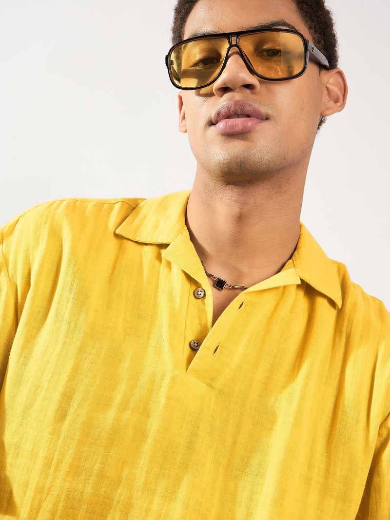 Yellow: Half Sleeves Muslin Oversized Kurta Shirt