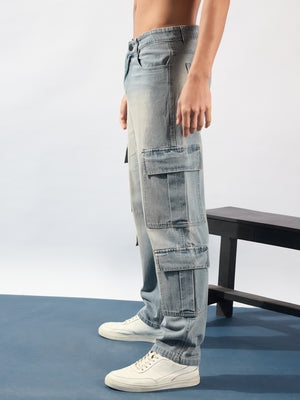 Blue: Korean Baggy Fit Cargo Jeans