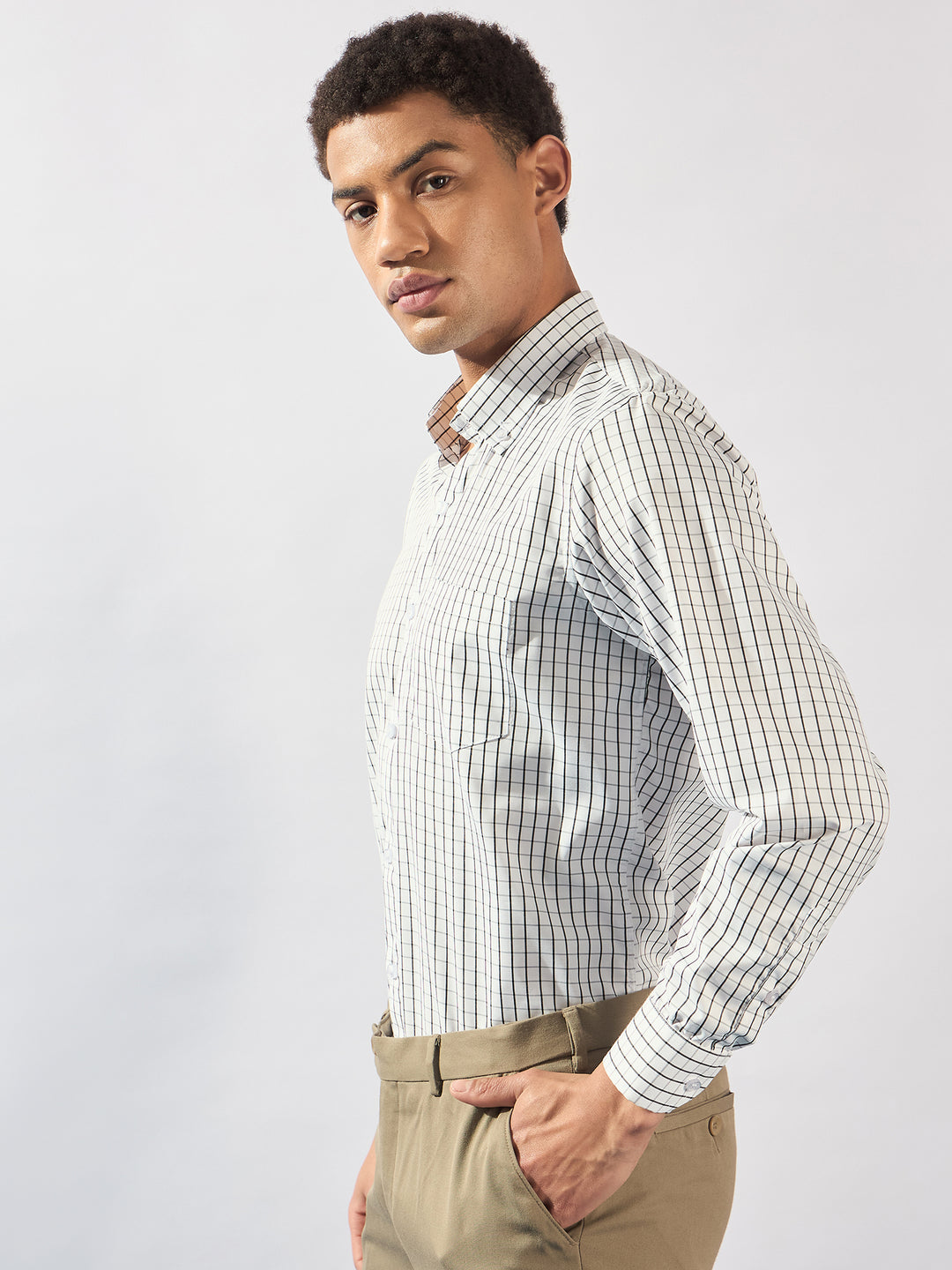 White and Black: Micro Checked Formal Shirt