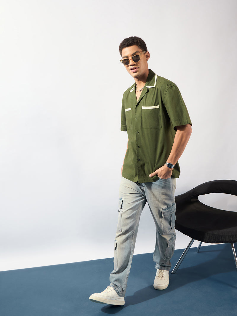 Olive & Cream: Double Pocket Oversized Cotton Shirt
