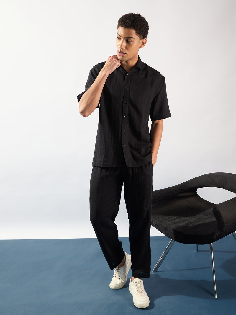 Black: Muslin Double Gauge Cotton Oversized Coord Set