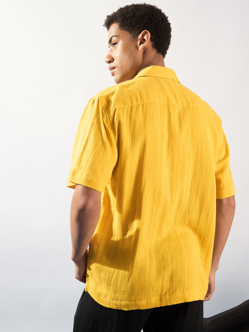 Mustard: Half Sleeves Muslin Oversized Shirt