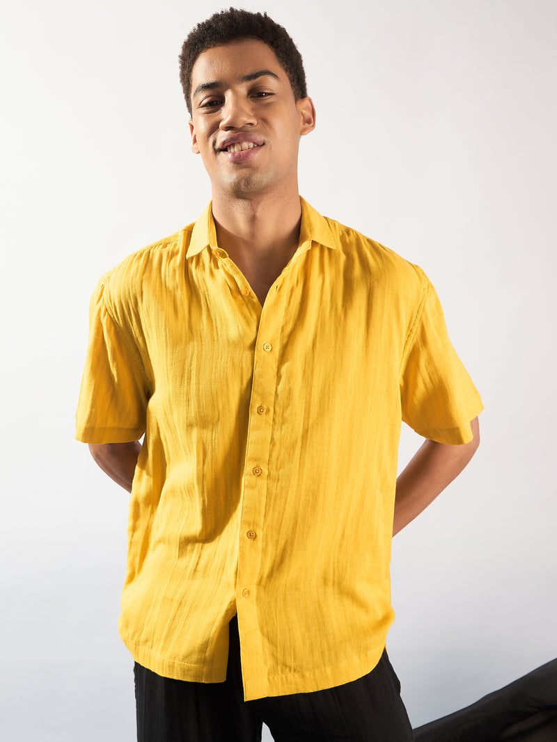 Mustard: Half Sleeves Muslin Oversized Shirt
