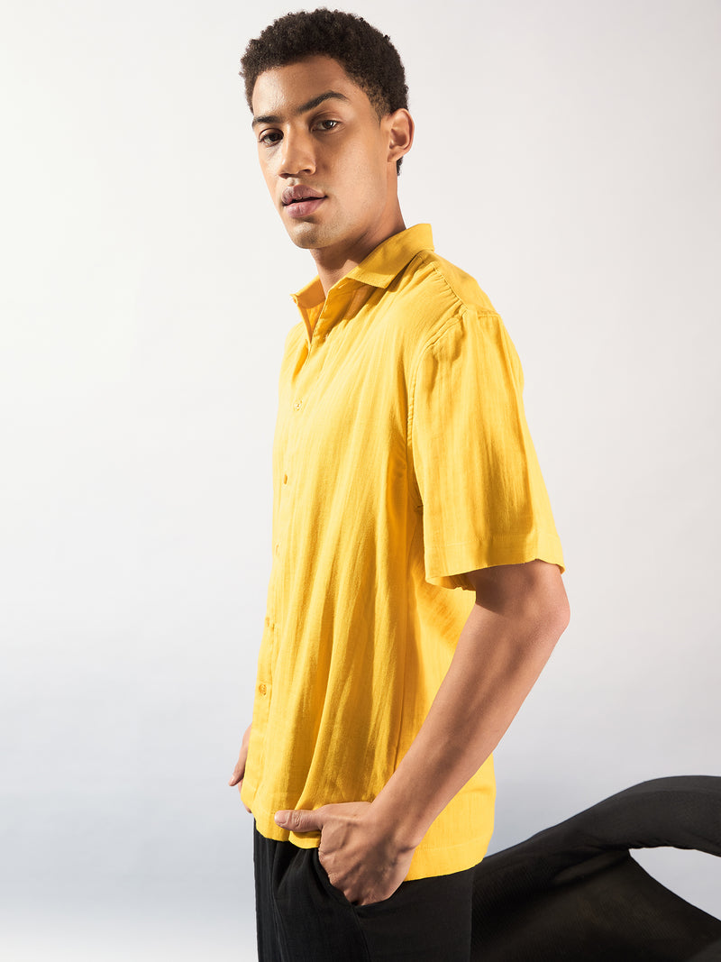 Mustard: Half Sleeves Muslin Oversized Shirt