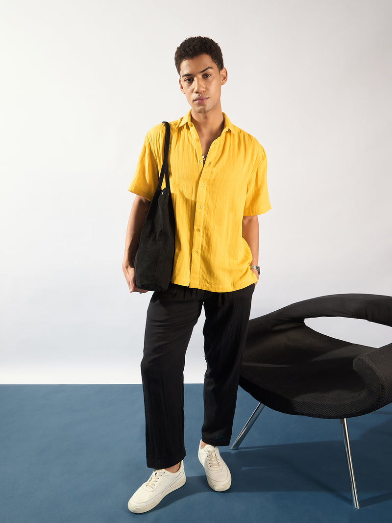 Mustard: Half Sleeves Muslin Oversized Shirt