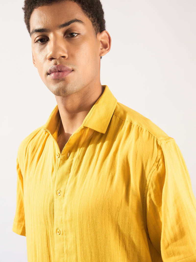 Mustard: Half Sleeves Muslin Oversized Shirt