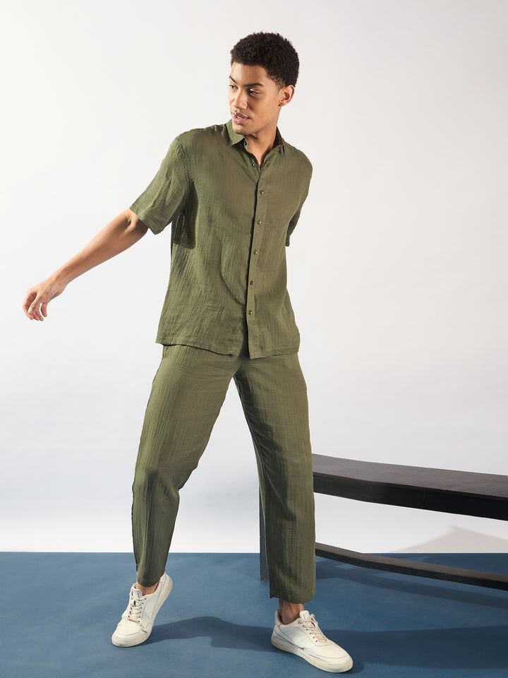 Olive Green: Muslin Double Gauge Cotton Oversized Coord Set