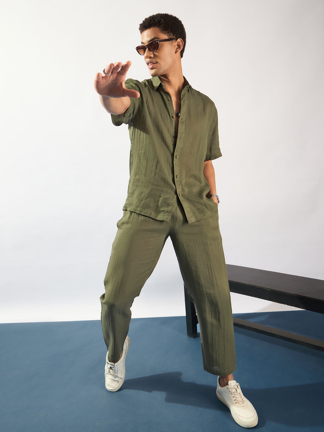Olive Green: Muslin Double Gauge Cotton Oversized Coord Set