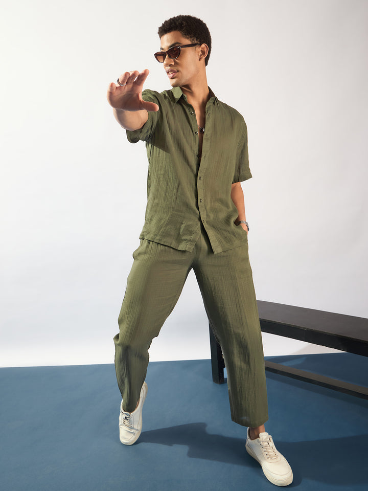 Olive Green: Muslin Double Gauge Cotton Oversized Coord Set