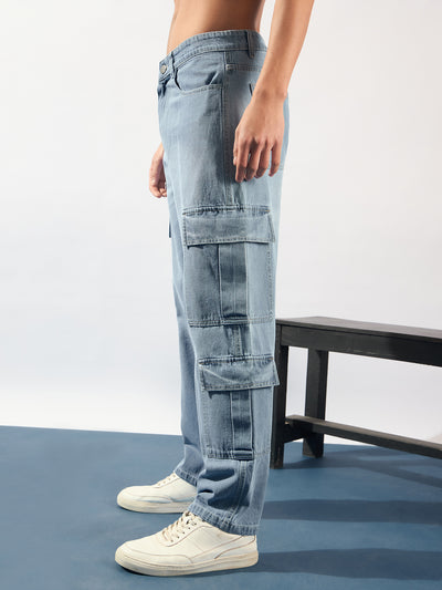 Blue: Korean Baggy Fit Cargo Jeans