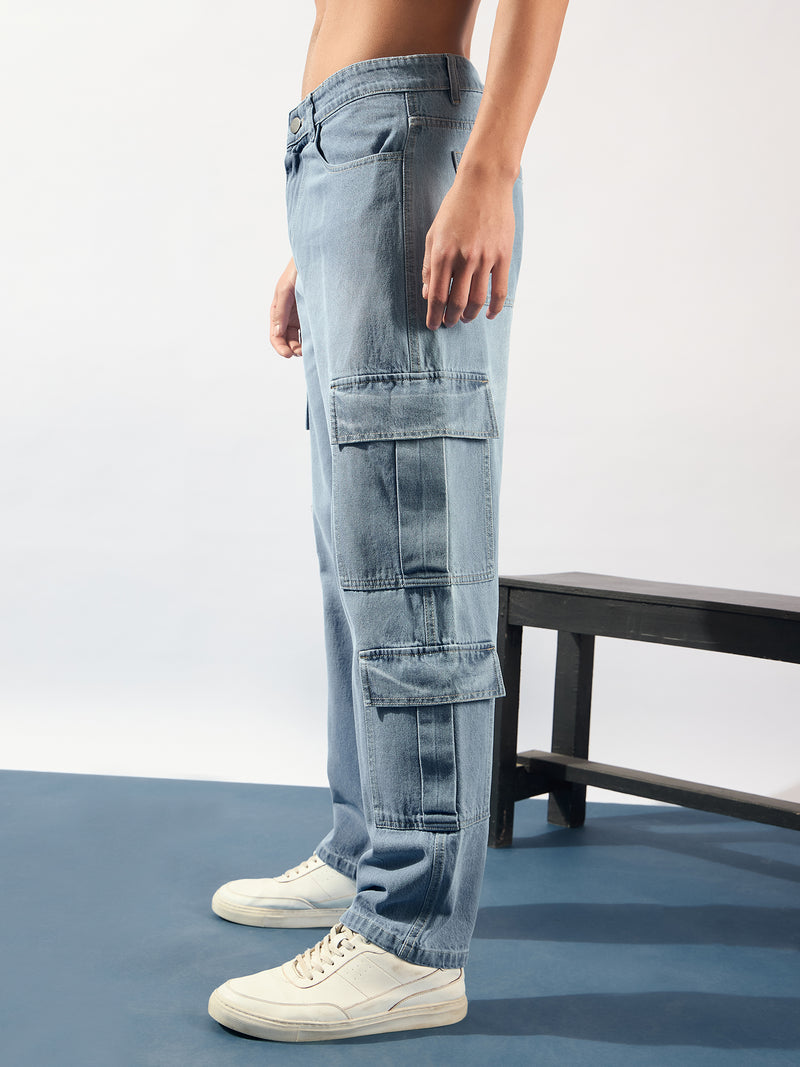 Blue: Korean Baggy Fit Cargo Jeans