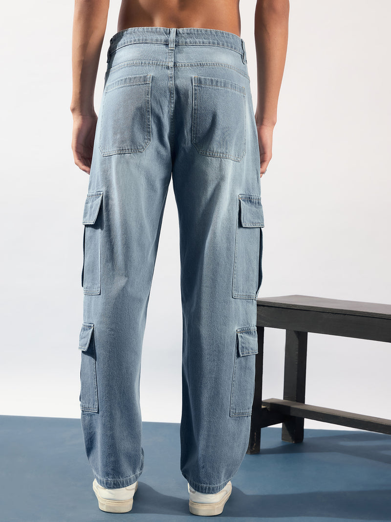 Blue: Korean Baggy Fit Cargo Jeans