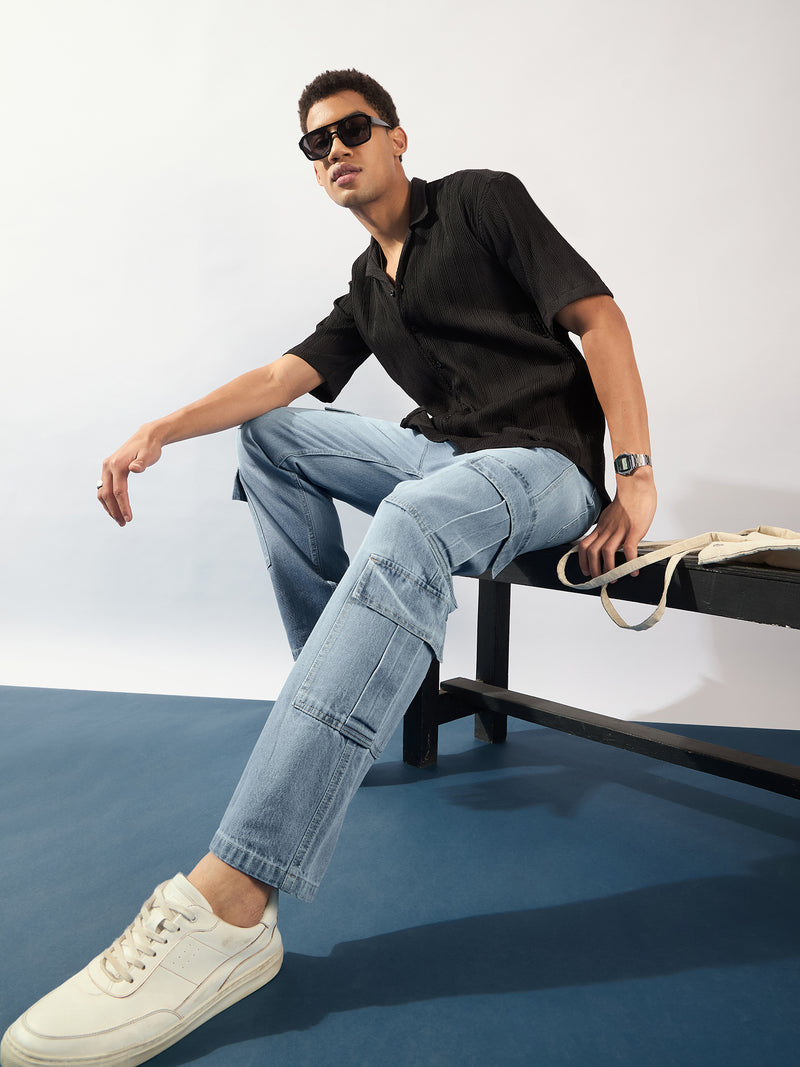 Blue: Korean Baggy Fit Cargo Jeans