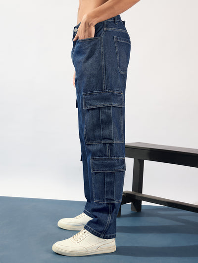 Blue: Korean Baggy Fit Cargo Jeans