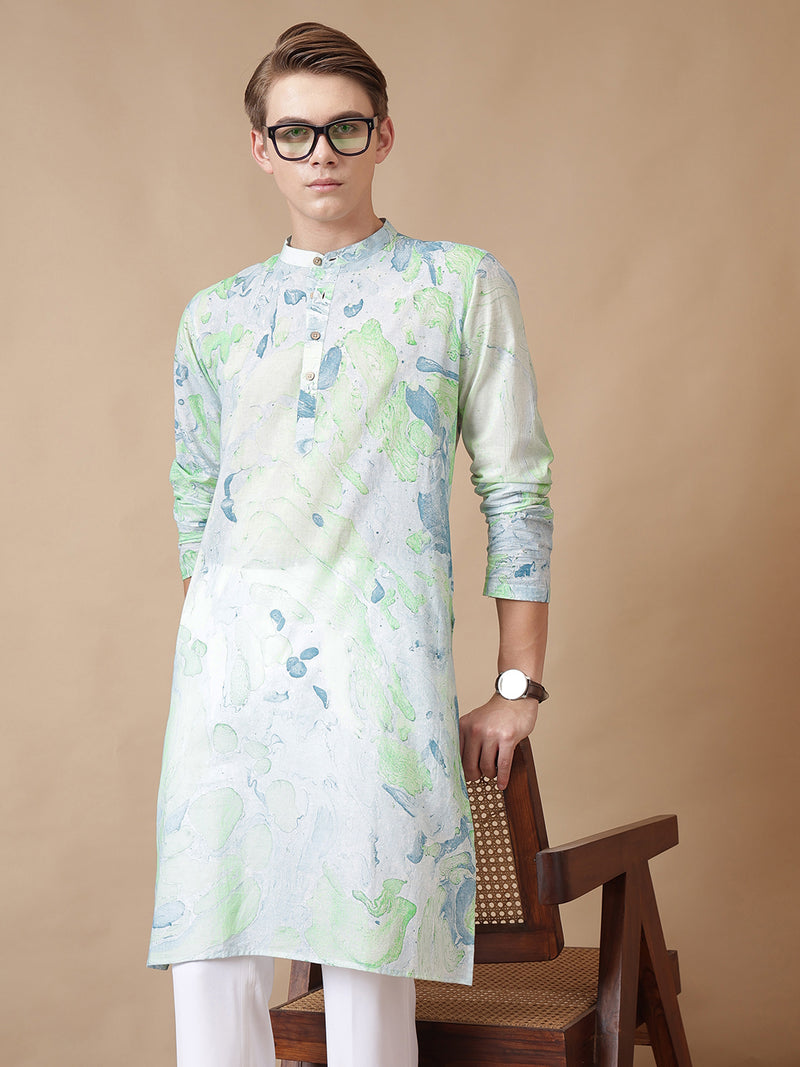 Hand Processed Marble Print Kurta With Natural Color Dyes