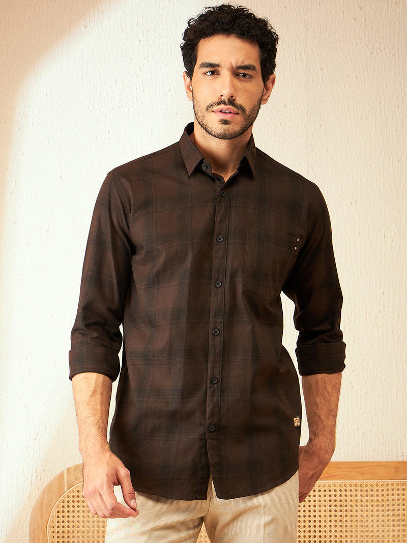 Brown: Smart Checked Casual Shirt