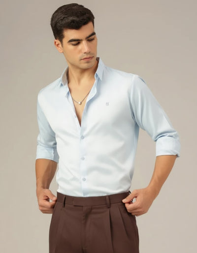 Light Blue: Premium Party Wear Formal Satin Shirt