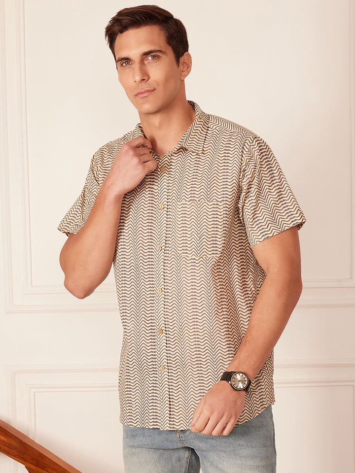 DENNISON Men Beige Block Printed Shirt