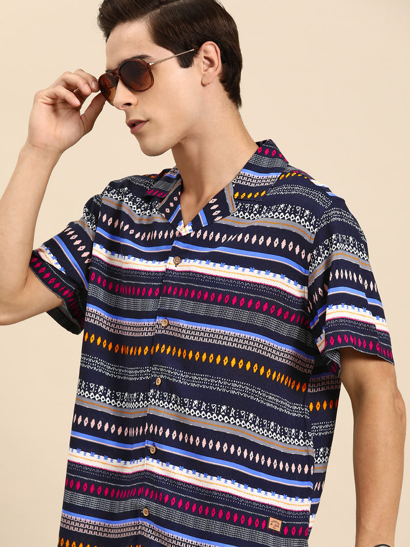 Multicoloured: Half Sleeves Block Printed Shirt