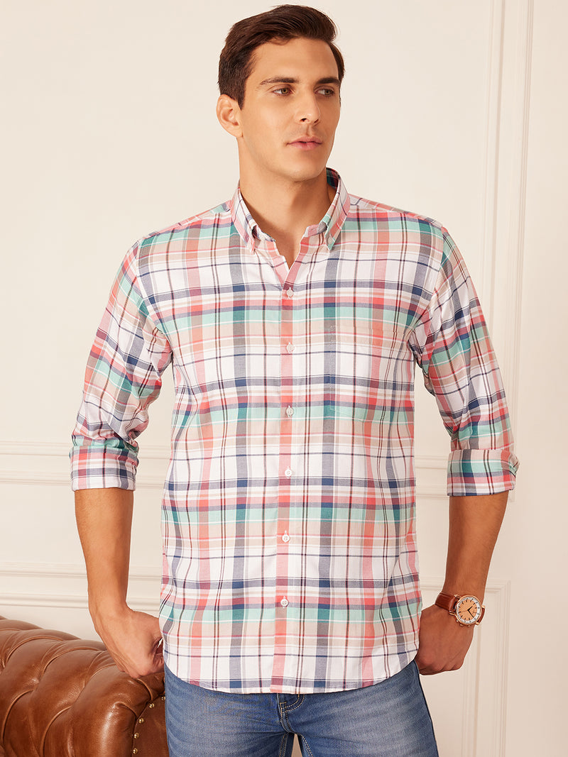 DENNISON Smart Regular Fit Tartan Checked Button-Down Collar Casual Shirt