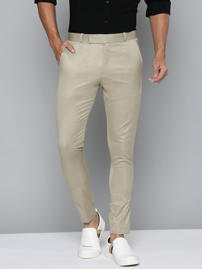 DENNISON Men Beige Smart Tapered Fit Easy Wash Trousers