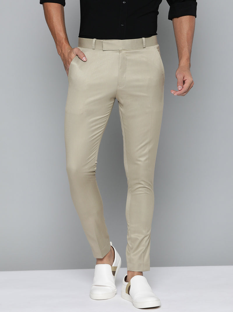 DENNISON Men Beige Smart Tapered Fit Easy Wash Trousers