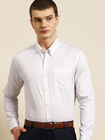 White: Full Sleeves Elbow Patch Formal Shirt